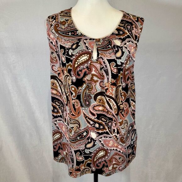 Kasper multicolored paisley print pleated keyhole top size petite medium - Picture 1 of 6